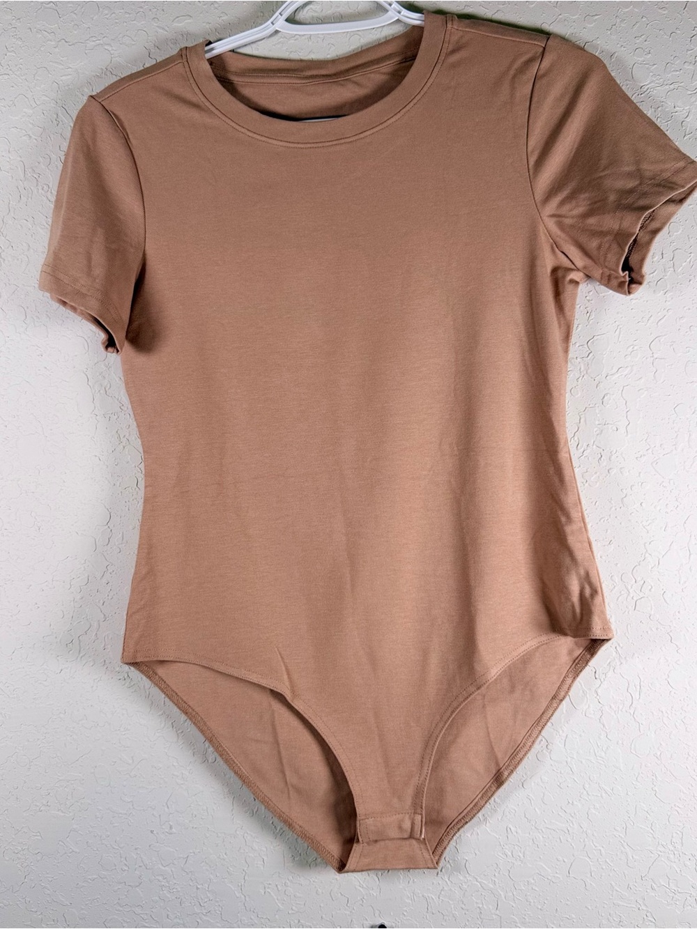 Tan Short Sleeve Crewneck Bodysuit Rayon Blend Size L